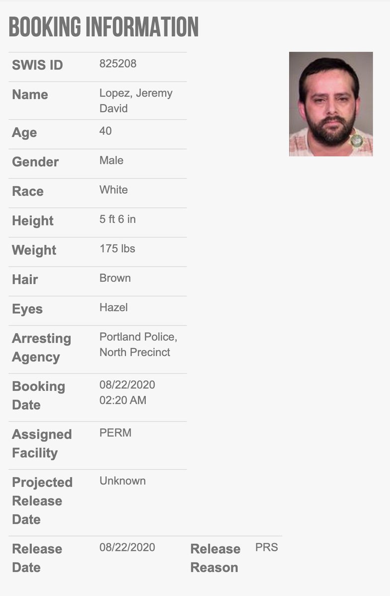 Jeremy David Lopez, 40, was arrested at the violent  #antifa riot in north Portland. He's charged w/felony riot, felony assault of an officer & more. He was ordered released on pretrial, so did not have to pay bail.  #PortlandRiots  #antifa  http://archive.vn/9usMr#selection-129.4-133.19