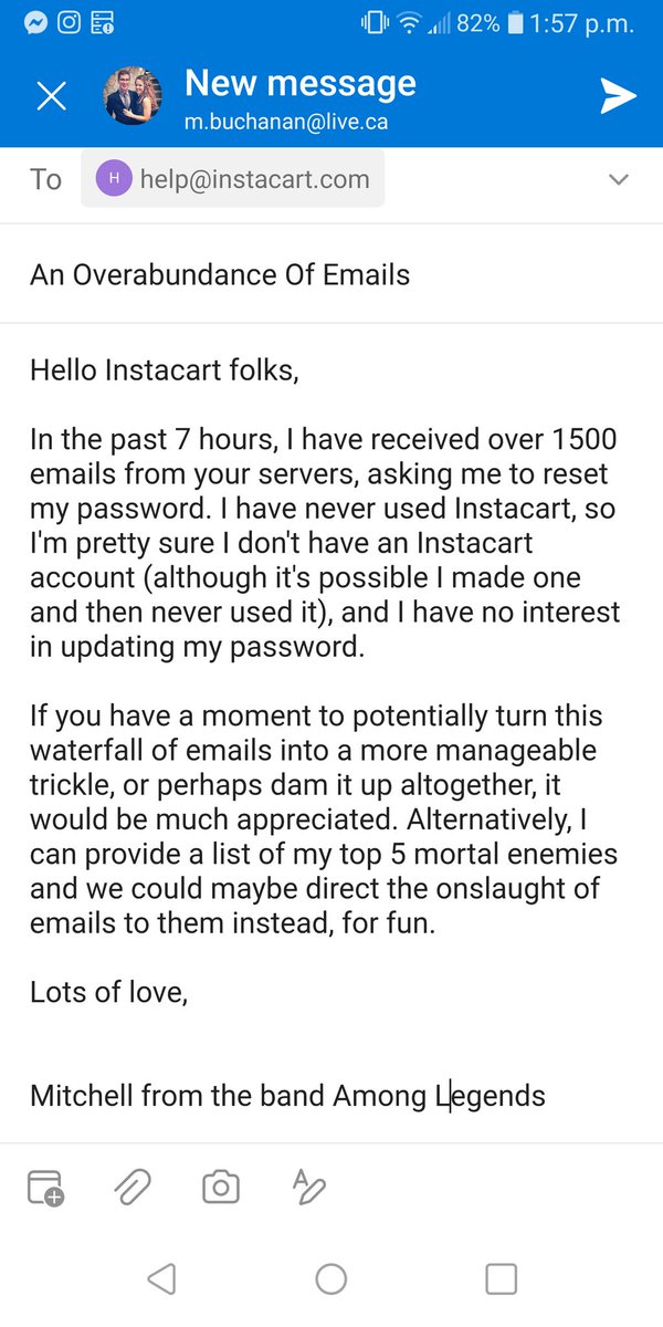 trying to build bridges with  @Instacart as the email count crests 1600 - perhaps we could direct all this email attention to one of my mortal enemies instead. make this whole thing productive and meaningful and truly *worth* something