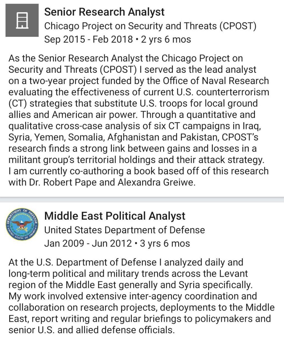 11. This is Julio's public LinkedIn profile on his role as a Political Analyst for the US Department of Defence and CIA-linked CPOST.