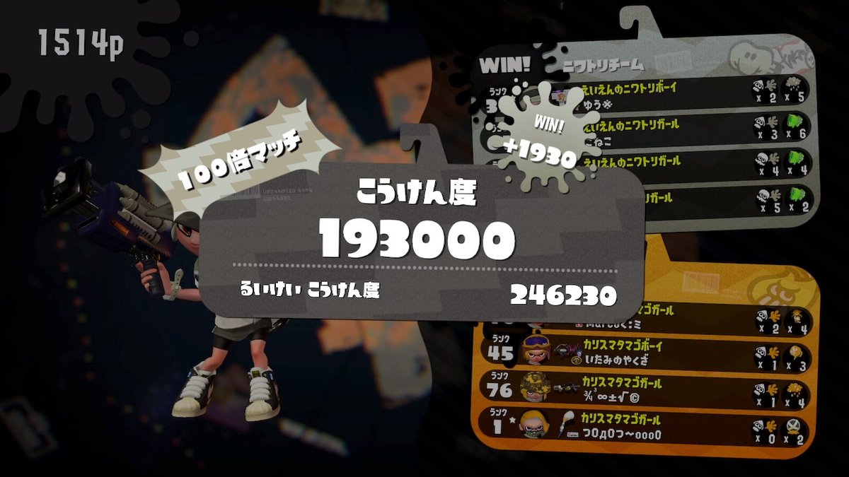 mato_st2's tweet photo. 初100倍マッチ勝った！！！！！！！！！
#Splatoon2 #スプラトゥーン2 #NintendoSwitch https://t.co/HmoD0DhCTU