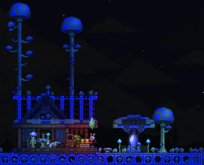 兎菱 Terraria على تويتر マスターモード故なのか菌糸がのびるのが早かったのでバイオームはすぐ出来ました キノコ木は完全に運なのでトトロよろしく舞を舞うしかないですね笑 お察しの通りtown Dog君ですね