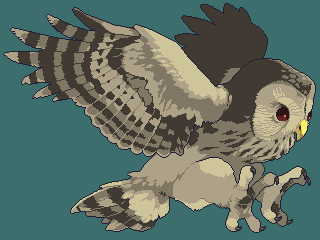 fuwaxfuwa's tweet image. 長い間ラフのままだったフクロウちゃんと描き上げた！！！
ゲーム中では画面外から静かに速くコウモリめがけて飛んできます🦇　🦉💨💨

見比べると面白いからラフも一緒に
#Echolocation #indiegame #pixelart