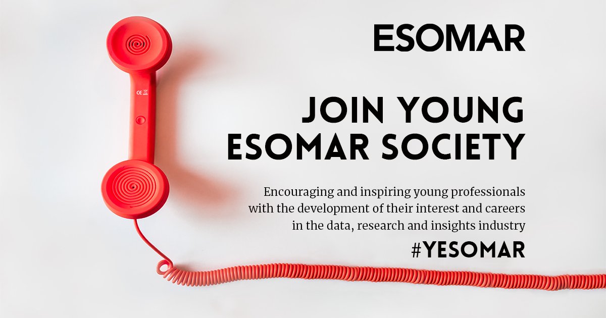 ESOMAR's tweet photo. Are you 30 years old or under and pursuing a career in Market Research? If so, consider a Young ESOMAR Membership for only 100 Euros per year!
Learn more π https://t.co/7dPTJ0KmHW
#MRX #MarketResearch #YESOMAR https://t.co/zbD2eznums