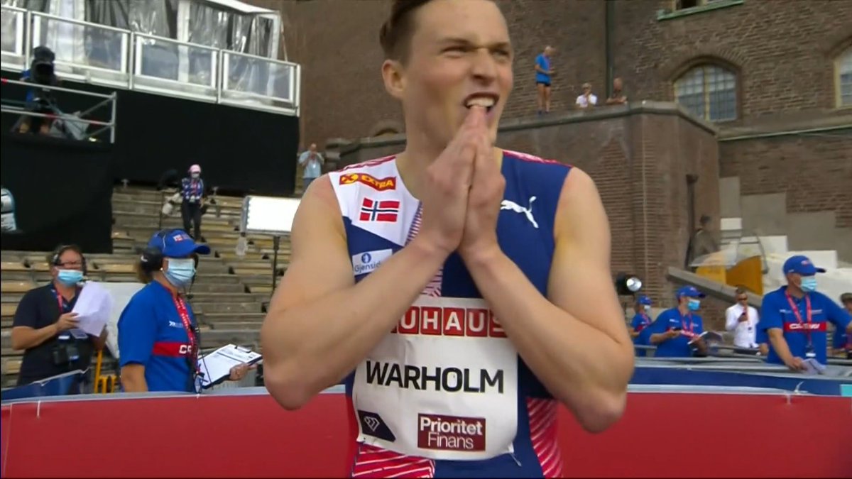 jgault13's tweet photo. Karsten Warholm amazes once again in Stockholm.

46.87, the second-fastest time in history for 400m hurdles and best since Kevin Young's 46.78 world record in 1992.

Had Warholm not hit the final hurdle, we'd likely have a new WR right now. https://t.co/TCWkPiqYYC