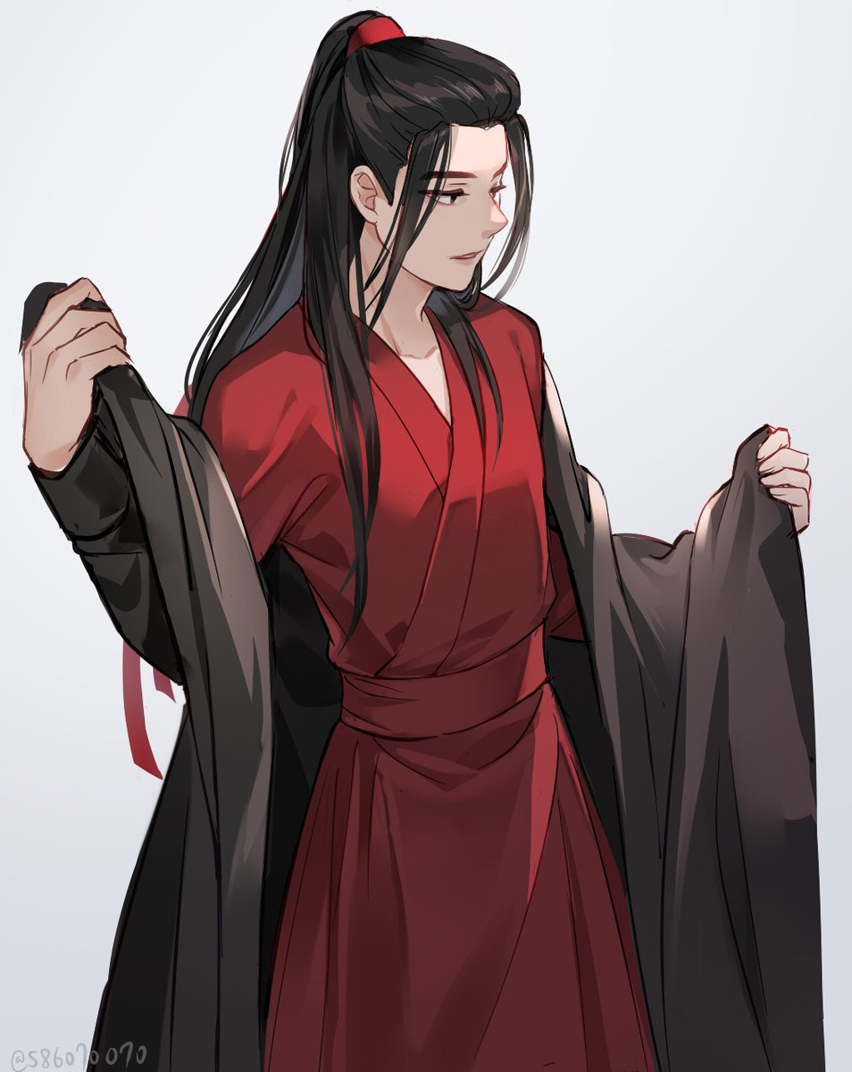 robe male focus 1boy long hair black hair solo chinese clothes  illustration images