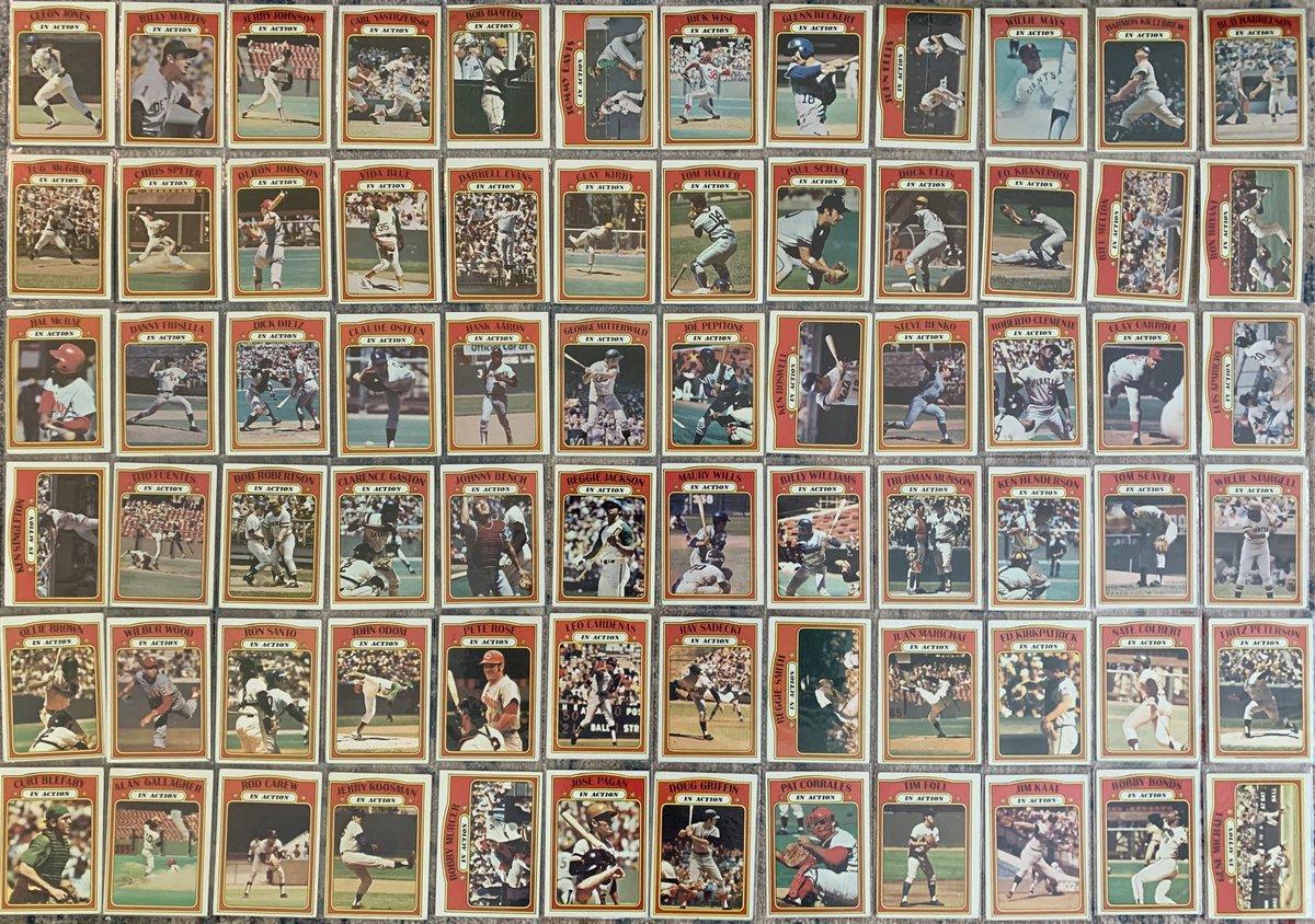 Among my 2nd grade peers at the time, hard to overstate what a sensation the 1972  @Topps In Action cards created. Thread...   @SABRbbcards  @PostWarCards  @CardboardHistry  @WaxPackGods  @70sBaseball