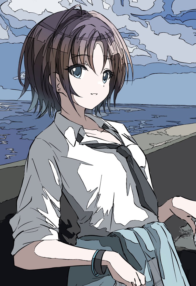 asakura toru 1girl solo necktie skirt shirt clothes around waist white shirt  illustration images