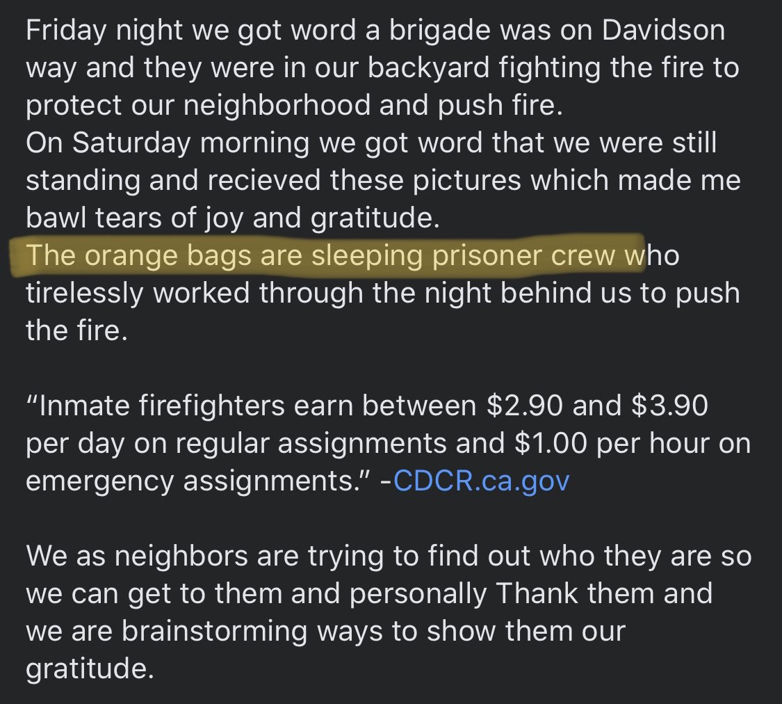 Sharing this for visibility - big thank you to the CDCR (inmate) fire crews putting in work for our towns and homes  #CZULightningComplex