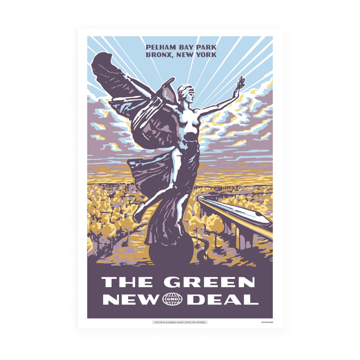 Next is Scott Starrett's Pelham Bay Park poster, celebrating the Bronx's most iconic WPA success story, a beloved beach and golf course. https://shop.ocasiocortez.com/collections/all/products/pelham-bay-park-gnd-poster7/