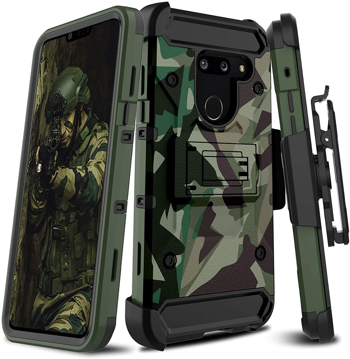 myphonecasecom's tweet photo. Heavy Duty Shockproof Armor LG G8 ThinQ Case Holster - Camo is now available in our shop for only $15.95. Buy it now  https://t.co/VwPjdaRPdq https://t.co/ryKbqj49AD