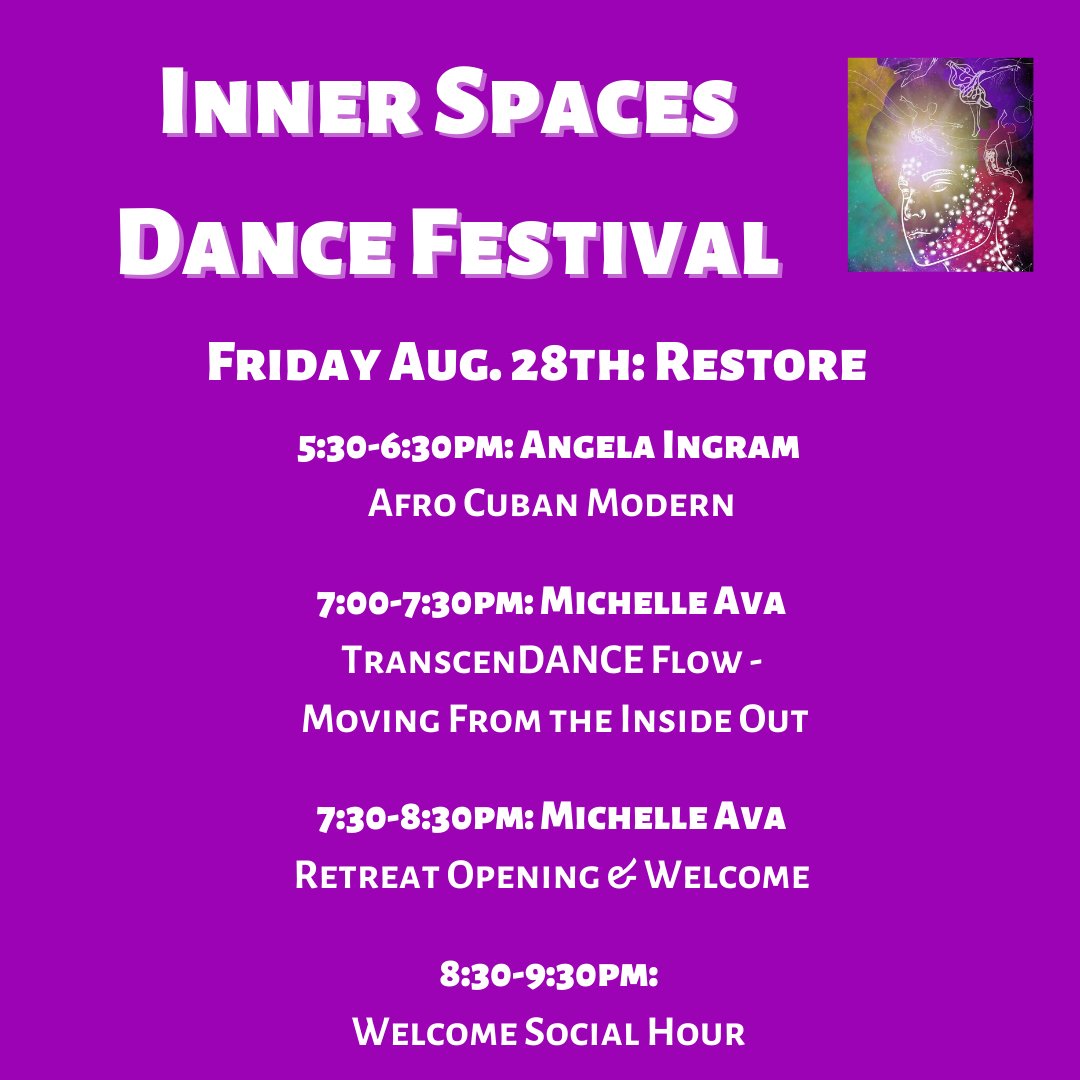 DMVCODE44's tweet photo. Check out this POWER PACKED lineup of classes at next week's Inner Spaces Dance Festival! These amazing dance educators are ready to MOVE. Details and registration via the link In bio -- see you there! https://t.co/aNtIQjgwEf