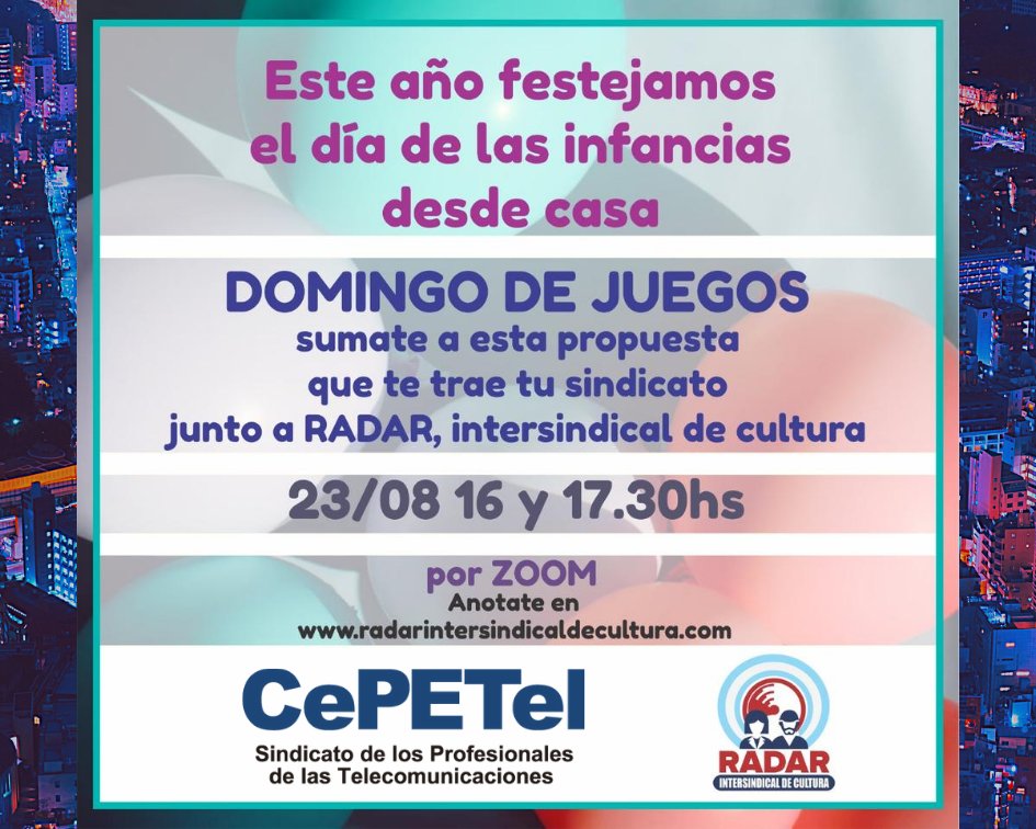 CePETel (@cepetel) on Twitter photo #CePETel esta tarde con <a href="/Radar_Cultura/">Radar Intersindical de Cultura</a> juegos y talleres para niños y niñas ow.ly/ExXX50B6H5N #CePETel esta tarde con <a href="/Radar_Cultura/">Radar Intersindical de Cultura</a> juegos y talleres para niños y niñas ow.ly/ExXX50B6H5N