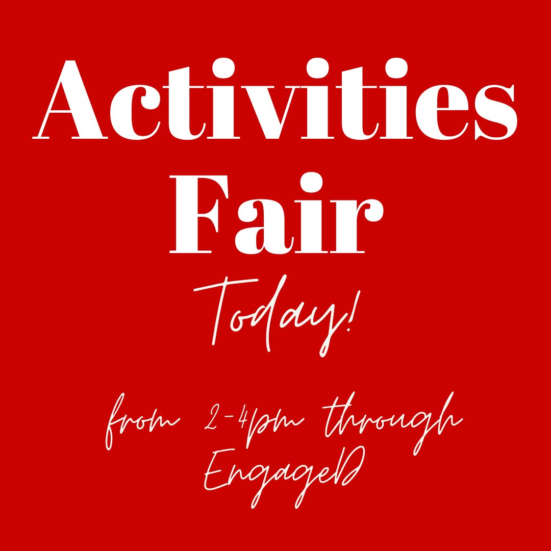 DsonResLife's tweet photo. Don't forget the Activities Fair today from 2-4pm hosted online through EngageD.  Follow our friends at @dsonslce for more information! Find your virtual connection this year. https://t.co/8kDDo4SA9a