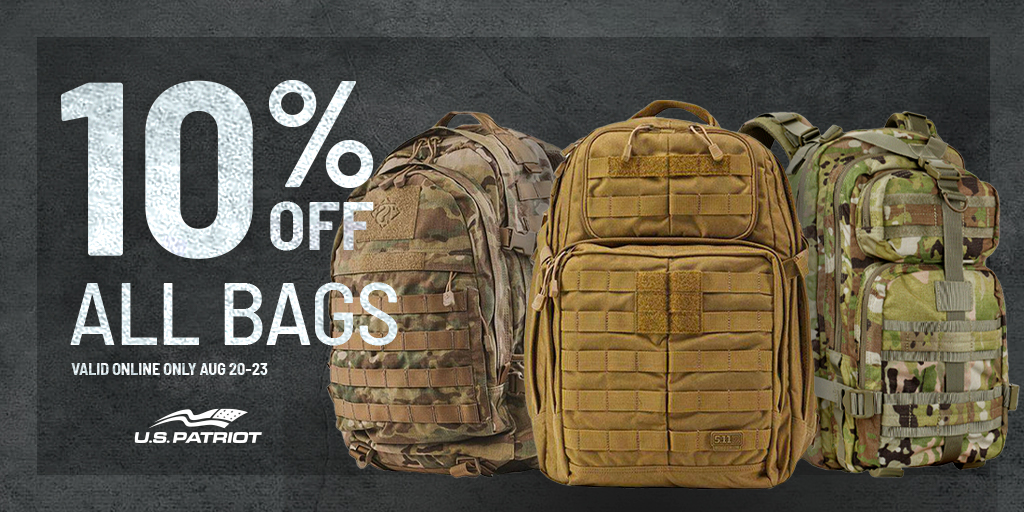 USPatriotTac's tweet photo. Last call! 10% off all bags ends tonight! π #USpatriot #EmbraceTheRuck #rucksack #tacticalgear https://t.co/3wozDLiIOm