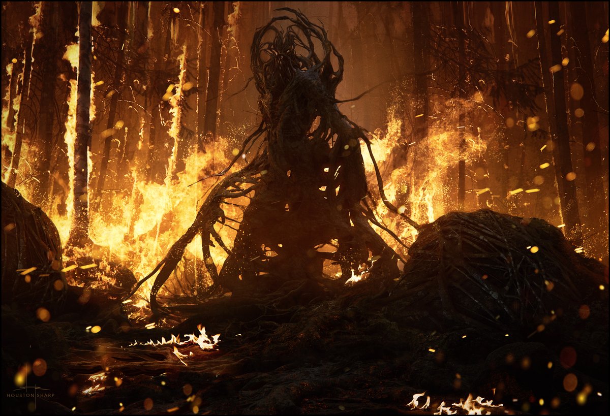 An old concept for <a href="/DougLiman/">Doug Liman</a> 's cancelled JUSTICE LEAGUE DARK movie. Doug had the idea of Swamp Thing being a spirit of the swamp, coming into form when a group of arsonists set the plants ablaze.
This design was a collaboration between myself and David Masson. More to come!