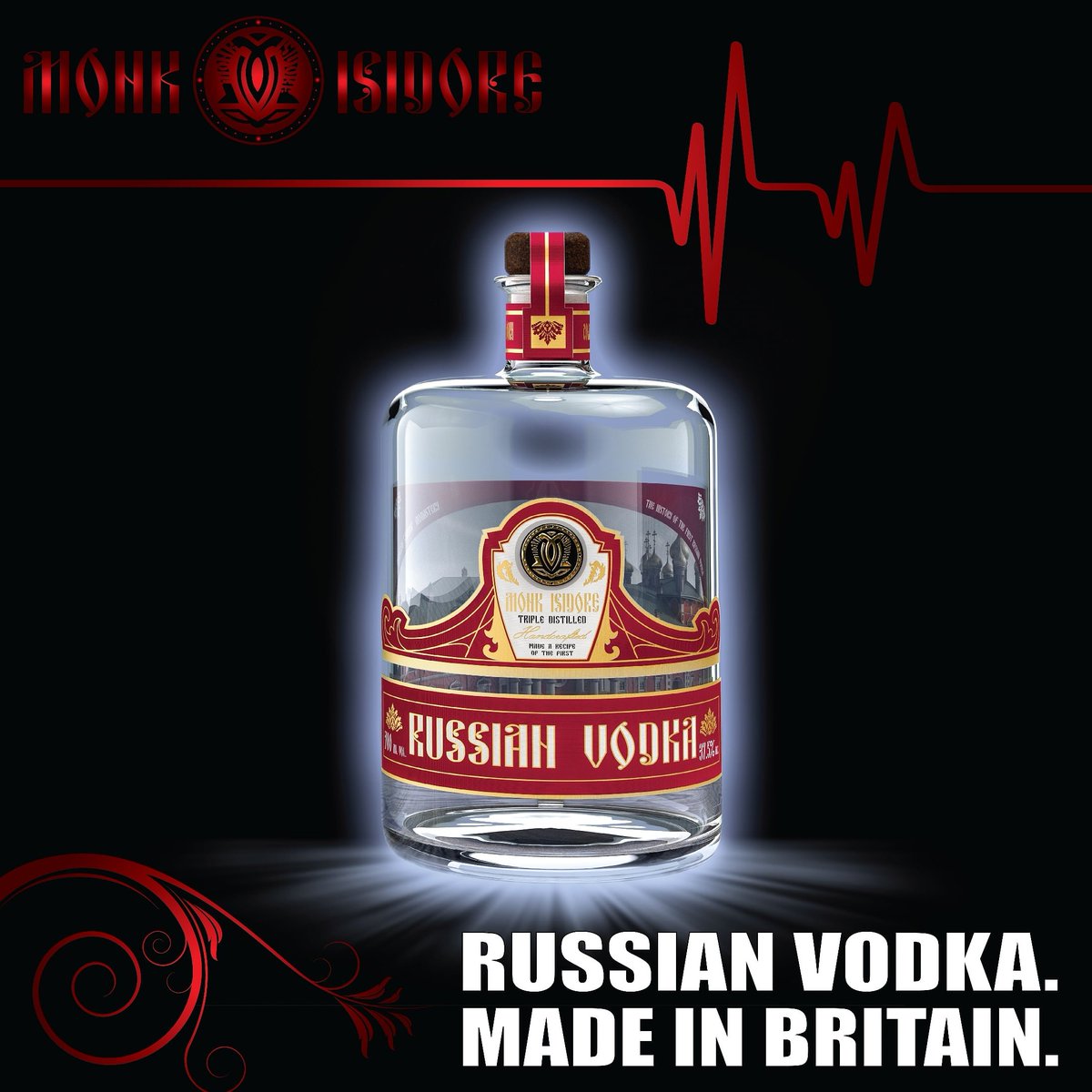 Monk Isidore Russian Vodka, modelled on an original Russian recipe from 1430, is a triple specially distilled wheat vodka produced by Oxford Biochemist and Master Distiller Dr John Walters of the English Spirits Distillery for Monk Isidore Spirits.