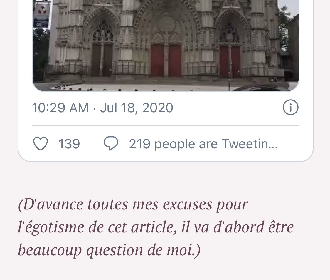 Elle raconte tout ça dans un billet  @Slatefr qui a peu d'intérêt si vous êtes twitto assidu, voire est un peu rébarbatif (mais elle a le mérite de le reconnaître). http://www.slate.fr/story/194088/reseaux-sociaux-twitter-tweet-incendie-cathedrale-nantes-harcelement-censure-bannissement-responsabilite-democratie