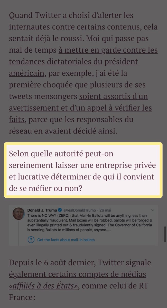 Surtout, elle pointe du doigts un sujet plus général et important sur le rôle que s'arroge petit à petit Twitter & la liberté d'expression à géométrie variable :