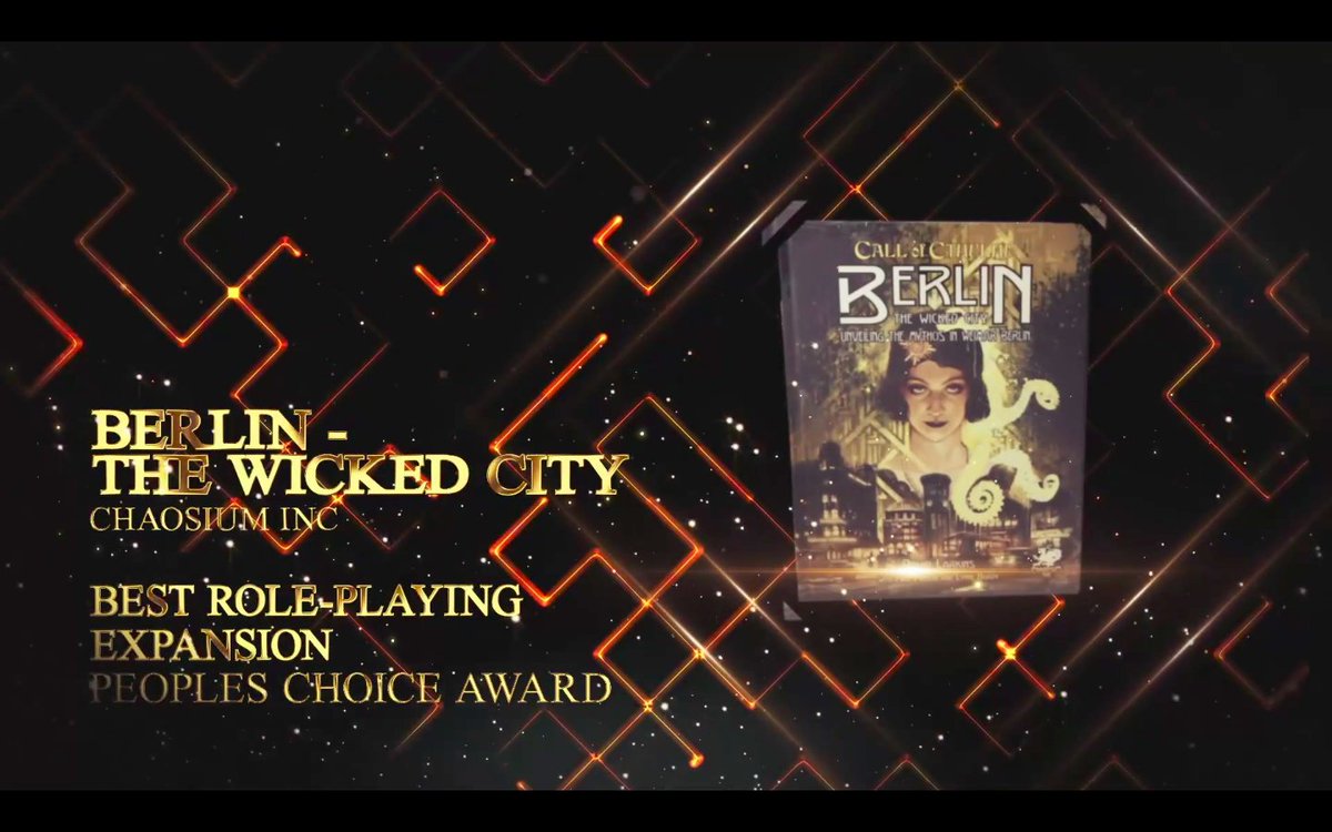 Chaosium_Inc's tweet image. Congratulations to BERLIN THE WICKED CITY – winner of both the 2020 @UKGamesExpo Judge's Award and People's Choice Award for Best Role-Playing Game Expansion!
#ukge #virtuallyexpo #callofcthulhu