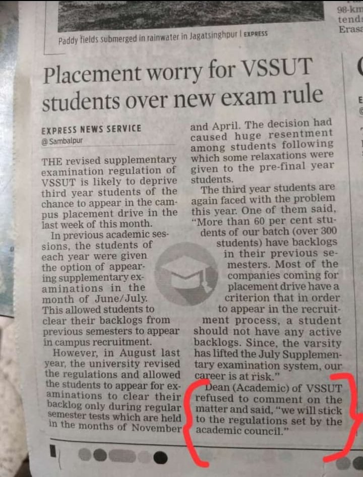 The admin of  @VSSUTB have clearly stated as it can be seen from the newspaper clipping quote, "We will stick to the regulations set by the academic Council" and they are even not willing to help the 2nd year students who are in dire situation of facing yearback condition.