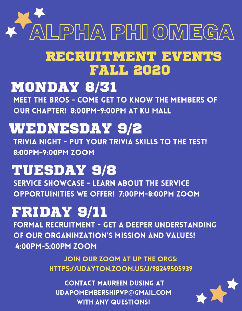 AlphaGammaXi's tweet photo. Welcome back Flyers! Above are the recruitment events we will be hosting throughout the next few weeks. Take a look and come on out to see what our chapter is all about! All are welcome, see you there! Click the link in our bio for Zoom links and more details. https://t.co/r2vXaN9lfe