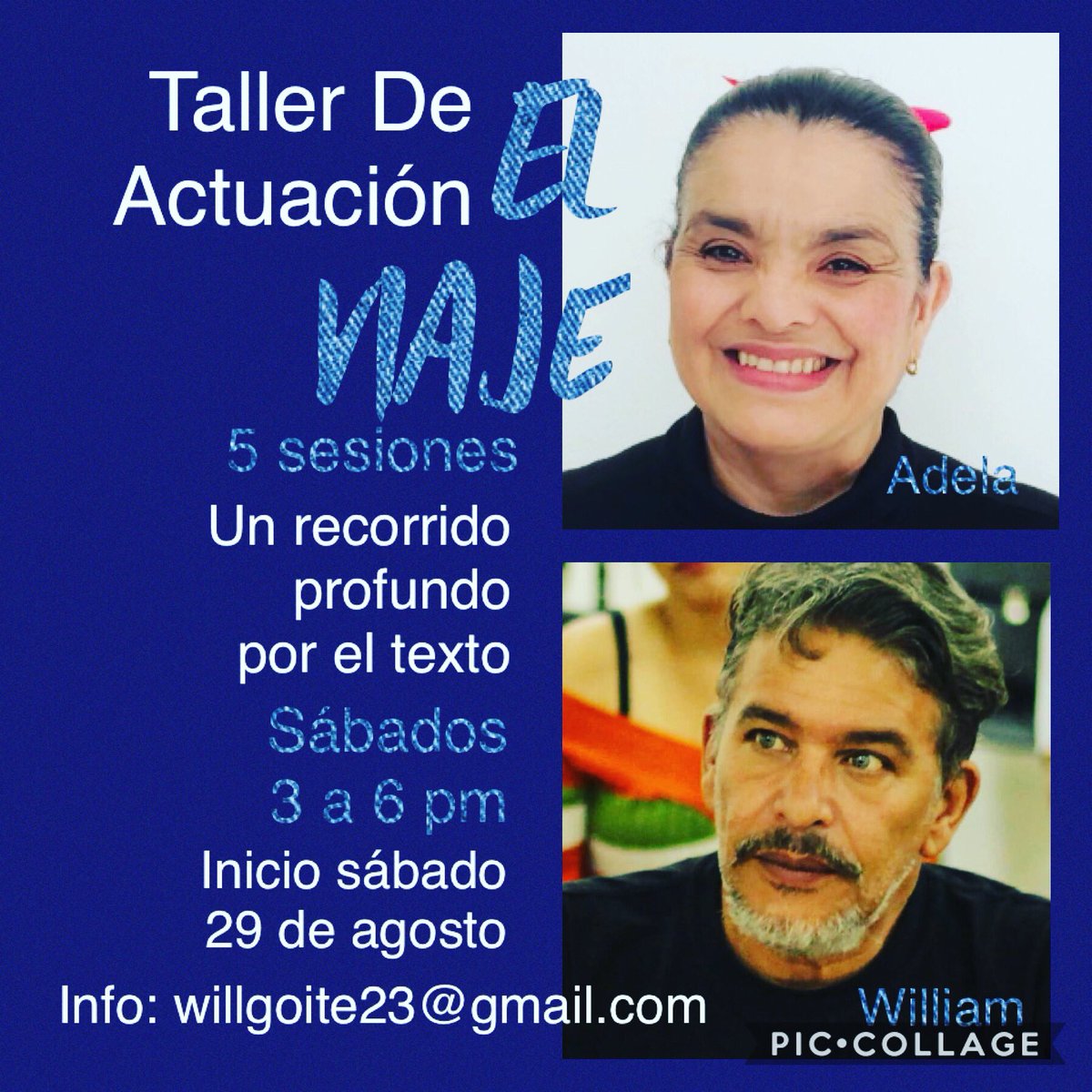 Comenzamos el próximo sábado 29 de agosto! Aprovecha esta oportunidad de Aprender la técnica para trabajar un texto en profundidad definiendo la partitura de acciones de tu personaje. Con @williamgoite  y esta servidora. 5 sesiones de tres horas. Certificado