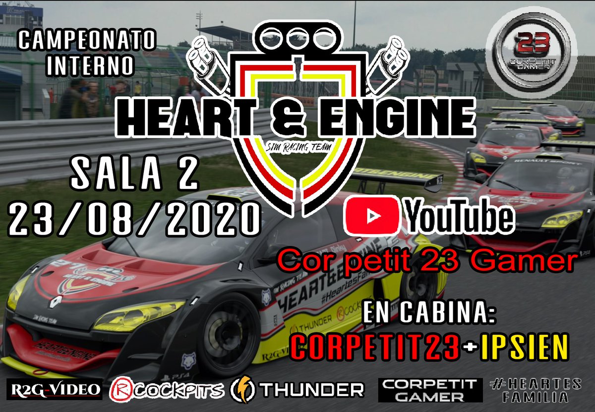 Hoy tenemos carrera!

A partir de las 22h en mi canal de #YouTube tenemos la ronda de #Tsukuba
#HeartEsFamilia
<a href="/RCOCKPITS_Sim/">RCOCKPITS</a>
<a href="/RaceMax2/">RaceMax</a> <a href="/Thunder_Clothes/">Thunder Clothing</a> <a href="/HeartandEngine/">Heart & Engine</a>