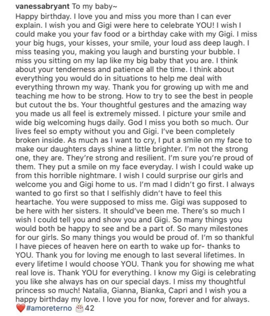 ByAlFrancisco's tweet image. If this from Vanessa Bryant doesn’t absolutely break you, idk 💔