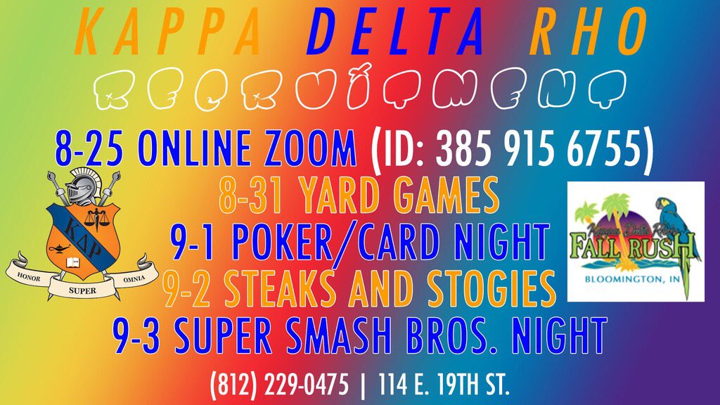 This is our schedule for Fall 2020 Recruitment! We hope to meet a lot of new people who are interested in joining! If you have any questions or need a ride, please feel free to reach out to reach out to Dalton our recruitment chair at the number on the flyer!