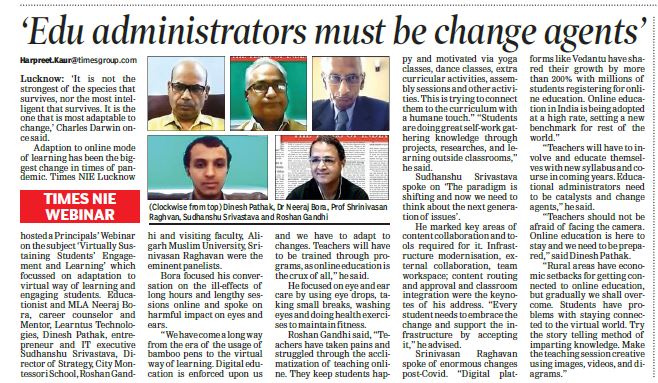 dpathak0108's tweet photo. #TOILucknow & #Learntus के वेबीनार में था। काफी नई जानकारियाँ मिलीं। लोकप्रिय विधायक, पेशे से चिकित्सक डॉ नीरज बोरा जी को शिक्षाविद के रूप में सुनना, यूएस के प्रो श्रीनिवास राघवन, मिजाज से लखनवी बोस्टन निवासी श्री सुधांशु श्रीवास्तव,श्री रोशन गांधी को सुनना रोचक रहा। शुक्रिया। https://t.co/wIBfHWJPTY