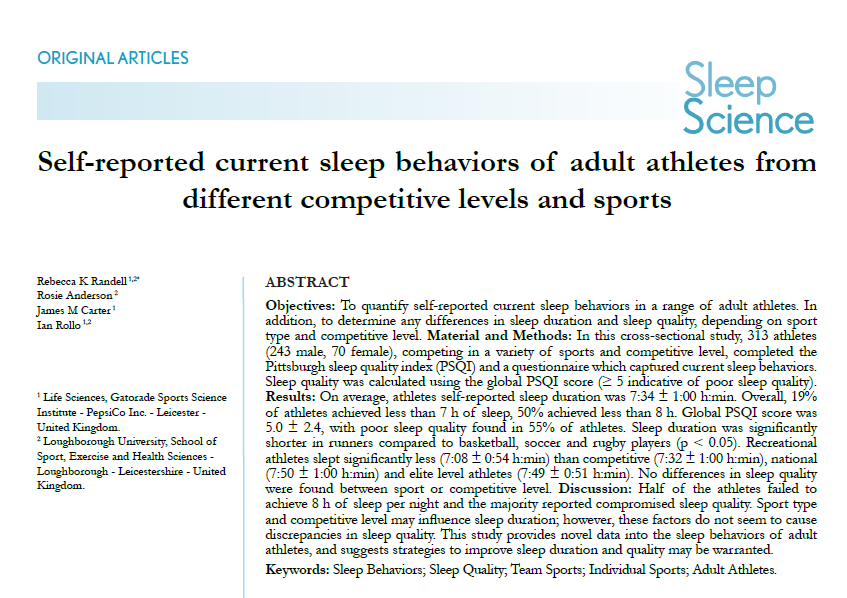 Our new publication on self-reported sleep behaviors of adult athletes. Check it out 👉 bit.ly/2YtsPdb