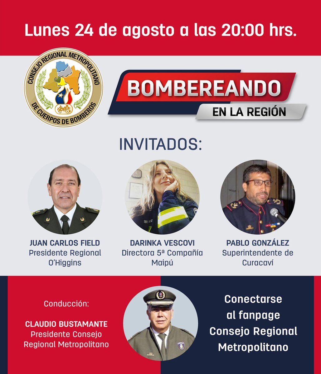 [Bombereando en la Región] Recuerda, este lunes 24 de agosto a las 20 horas.