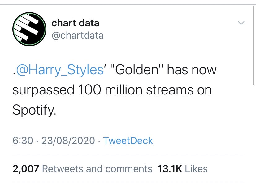 -“Adore You” spends a second week at #1 on USA AC as well.-“Watermelon Sugar” re entered top 5 on USA iTunes again.-“Golden” is Harry’s fifth song from Fine Line to reach 100m streams (non single).