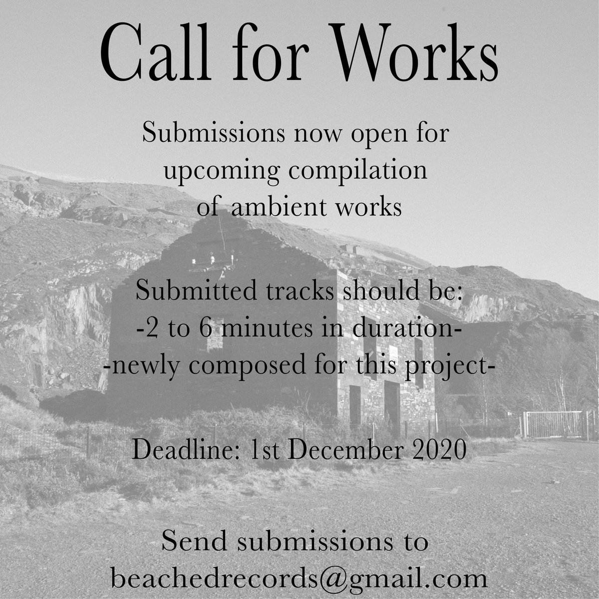 Beached_Records's tweet photo. We are now accepting submissions to our upcoming compilation of ambient works for digital and tape release
#beachedrecords #supportmusicians #musicambient #ambient #mixtape #cassettetapes #callforartists #callforworks #compilation  #submissionsopen #experimentalmusic https://t.co/04gOrRd2ns