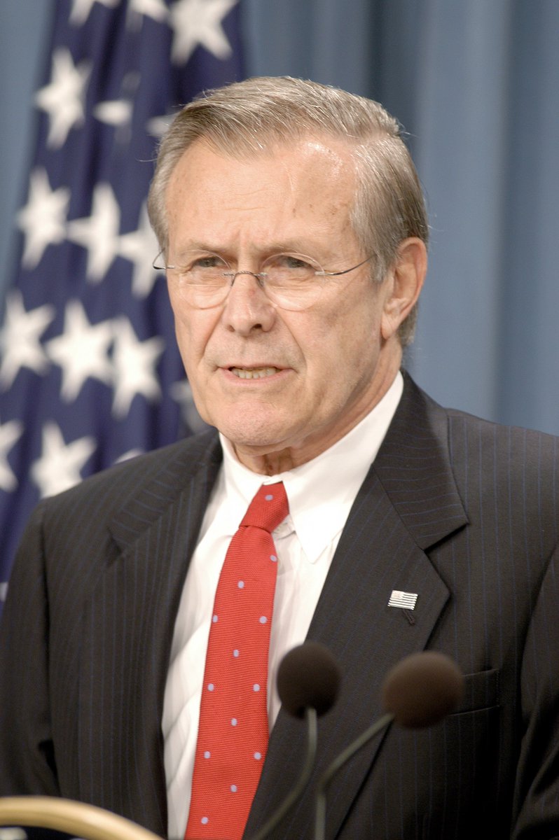 Rumsfeld again in 2006: "Except for my wife and family, that is my favorite photo. It says it all. [...] the south it’s a free political system and a free economic system […] that dot of light is Pyongyang. And the people there are starving and their growth is stunted."