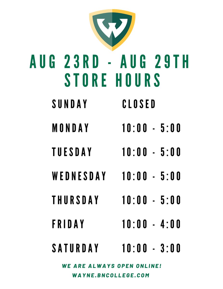 The fall semester starts in just a matter of days! Do you have everything you need yet? Here’s a look at our hours this week! 📚✏️ 📓