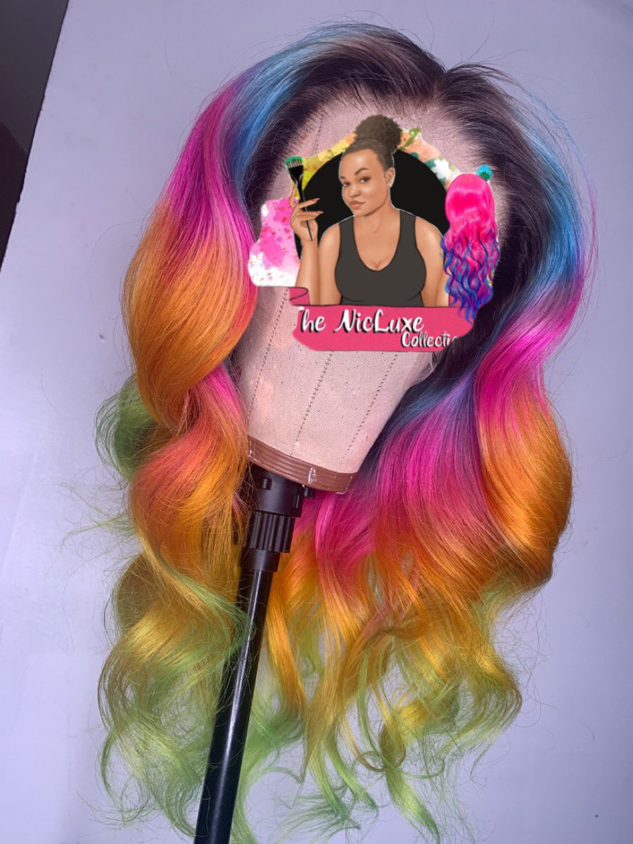 LuxeNic's tweet photo. Custom unicorn wig 🦄 🎨 
DM for all custom color inquiries🛍

#customcolor #wig #unicornwig #unicornhair #colorfulhair #BlackOwnedBusiness https://t.co/5p3CfCD6Ud