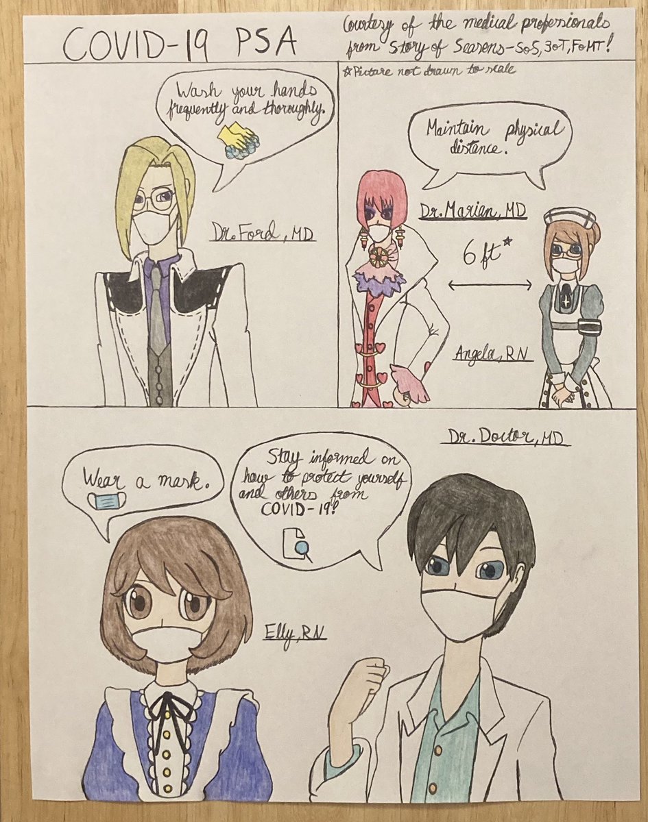Rapidash93's tweet photo. From the medical professionals of the Story of Seasons games #SoS #SoS3oT #SoSFoMT, stay safe and healthy! 👨‍⚕️👩‍⚕️😷👍❤️ (p.s. sorry about my chicken scratch cursive) https://t.co/a2HLDni2rG