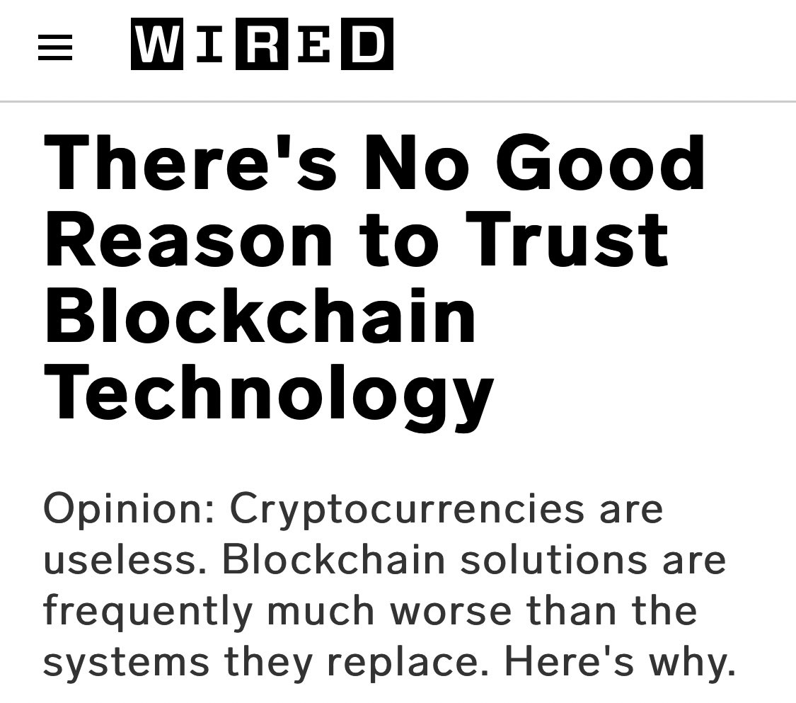 Two articles on the worthlessness of the blockchain, and neither really gets into the economic part which is even worse: thecorrespondent.com/655/blockchain… and wired.com/story/theres-n…