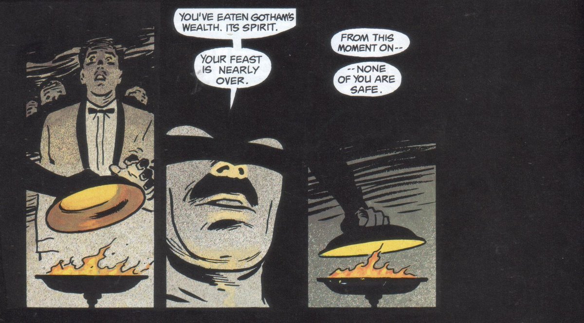 The best Batman stories are the ones where he combats dudes dressed like clowns and penguins and other colorful baddies, or the ones where he takes down crooked cops and politicians. Socially conscious Batman is best Batman. (5/)