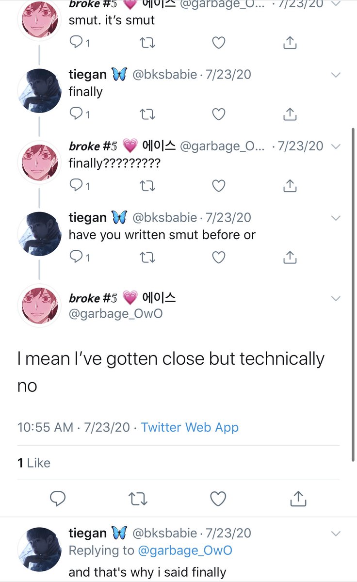 tw nsfwstarting off: tiegan is 21 years old. the person she is replying to is 15. as an adult, why would you reply "finally" to a child about smut ???
