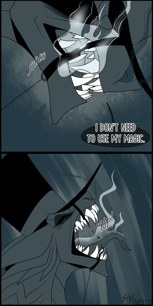 ShaBiest's tweet photo. Raken: Those chains cannot be--
BlackHat: *proceeds to burn them*
Raken: Am I a joke to you?

#Dragonous #Villainous_AU #dragonhat #blackhat #black_hat #dragon #digitalart #dragoncomic #comic https://t.co/XJplhNPOLF