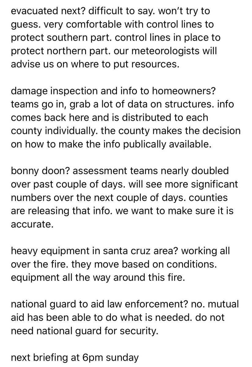 QA from press conference (interesting note re national guard - heard yesterday they give them a week of training and send them out as hand crews. Perhaps they should do the same for some local volunteers next time? I can handle myself with a shovel ) #CZULightningComplex