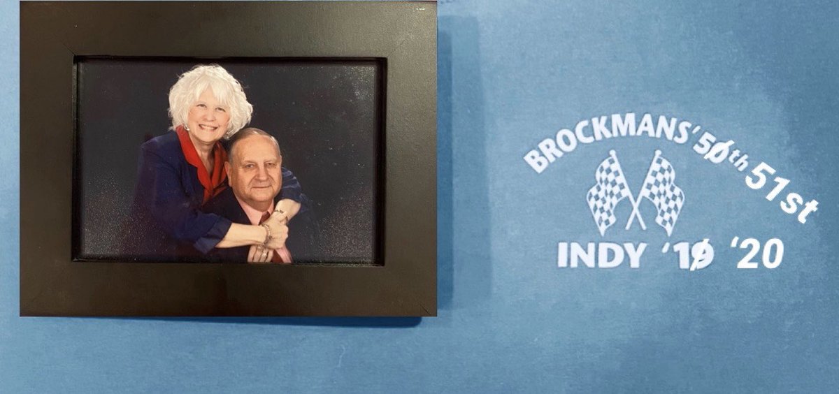 After 50 straight years at the Indianapolis 500- John and Esther Brockman are watching from home. The shirt had to be modified! 2021 will be the return to yard of Bricks!