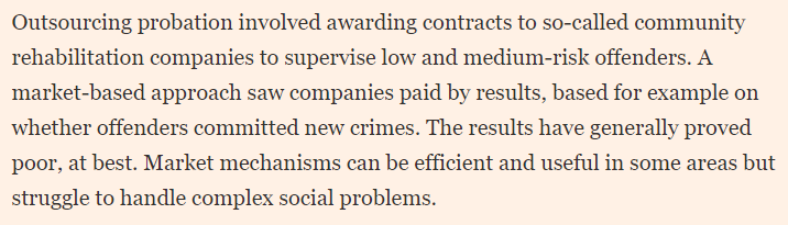 ...the outsourcing of complex, relational services like probation services is utterly doomed.Don't take it from me, take it from the  @FinancialTimes:( https://www.ft.com/content/fc193e58-2e0d-11e9-ba00-0251022932c8)