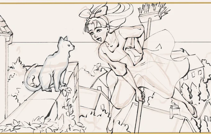 #wip right before falling asleep last night my brain was like ghibli au!!!! so.. kiki's delivery service but it's annette and a less amused fraldarius wirehair aka felix 