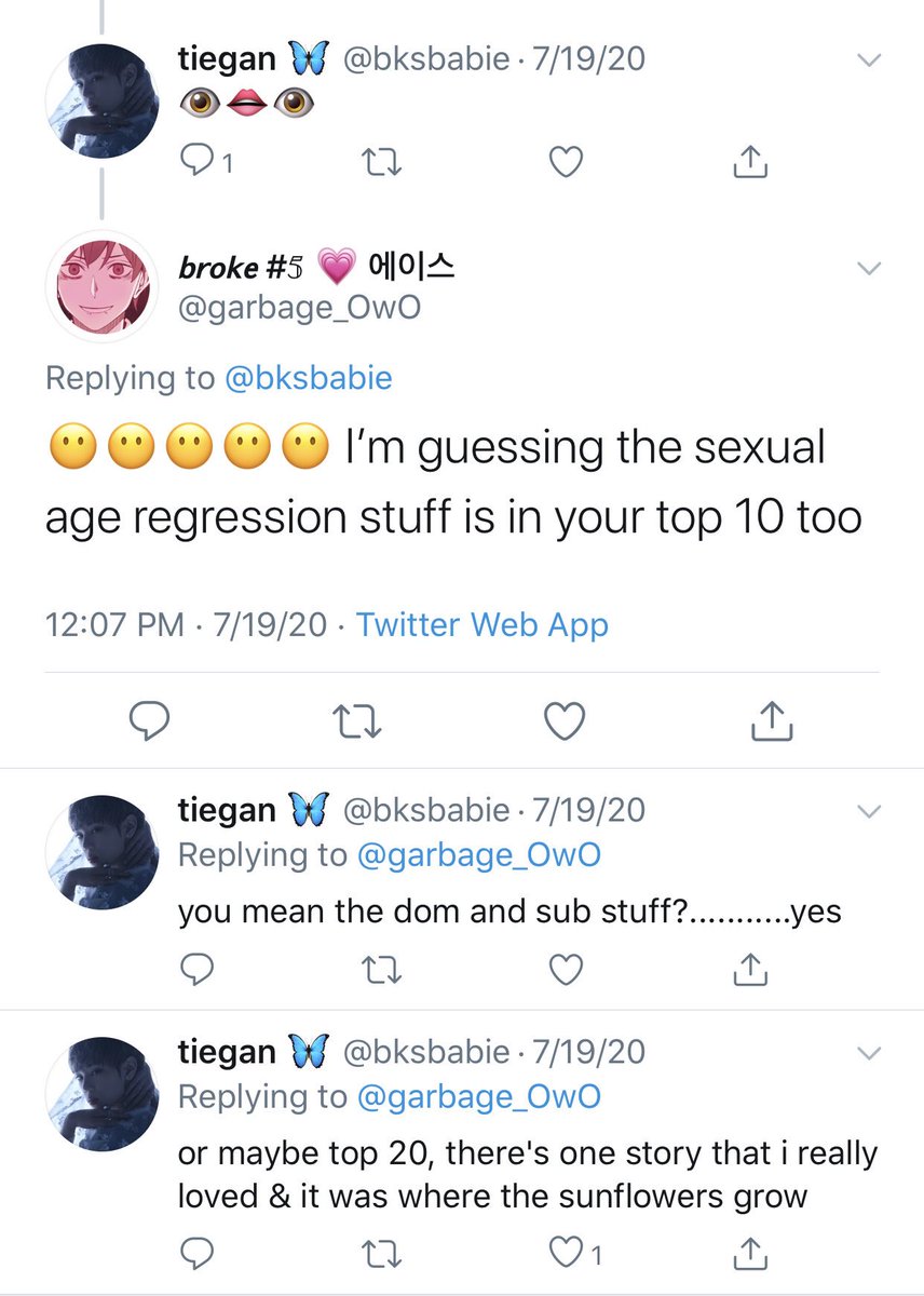 tw sexual age regression / pedophilia / ddlg (?) she tried excusing sexual age regression as "dom and sub" stuff.. that is not dom and sub things, that is purposefully sexualizing someone while they act like a child.