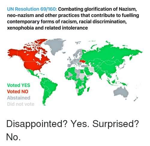 This is also visible in how the US, Canada, and Ukraine voted "No" on a UN resolution to condemn Nazism. https://www.huffingtonpost.ca/2014/11/26/canada-united-nations-nazism-resolution_n_6228152.html