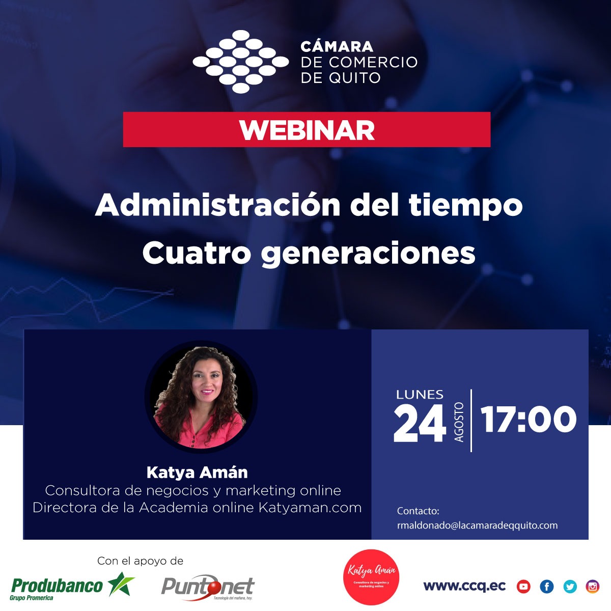 lacamaradequito's tweet photo. #CCQWebinar #CCQTips

Aprende con nuestra experta las mejores estrategias para administrar tu tiempo, logrando optimizar actividades y aumentando tu efectividad. 💡

Regístrate 👉 https://t.co/bVNcj8JuKE https://t.co/kqE1xe7uNt