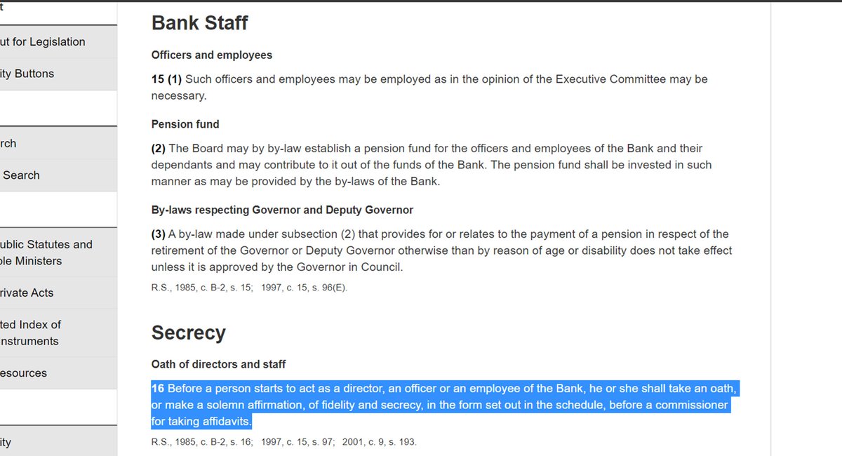 Just like becoming a Director or Staff of a bank in Canada you must swear an oath of secrecy  https://laws.justice.gc.ca/eng/acts/... wonder why all the secrecy? well history teaches us that we need to learn from it to not let it happen in the future